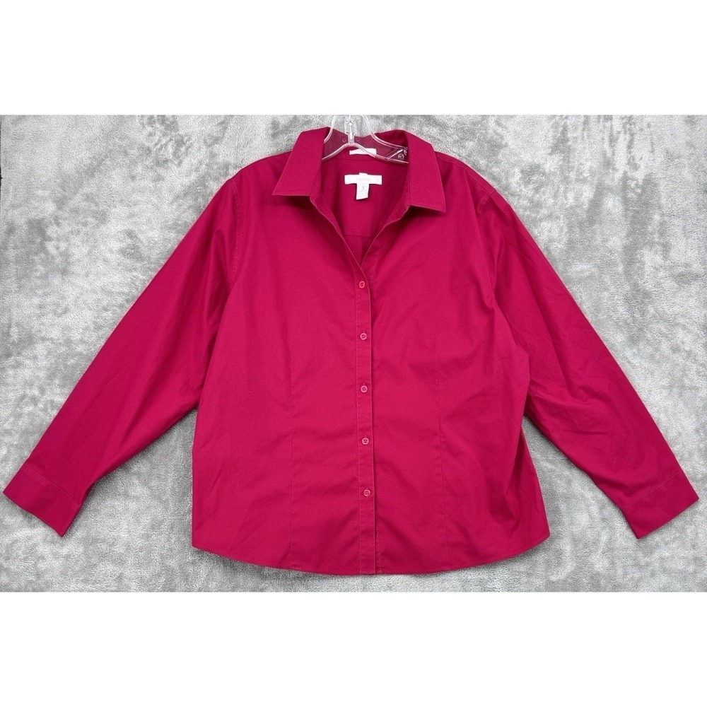 Chicos Blouse Womens 3 US XL No Iron Button Front Career Lightweight Cotton Pink